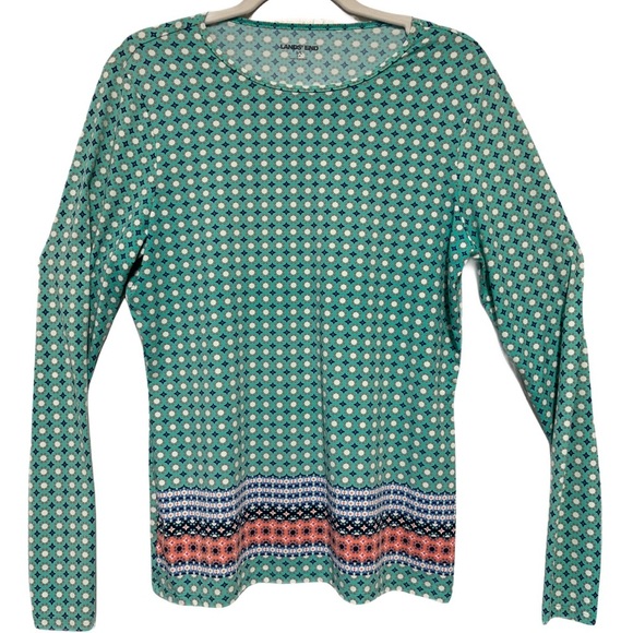 Lands' End Teal Patterned Long Sleeve Swim Top Rash Guard - Picture 1 of 5